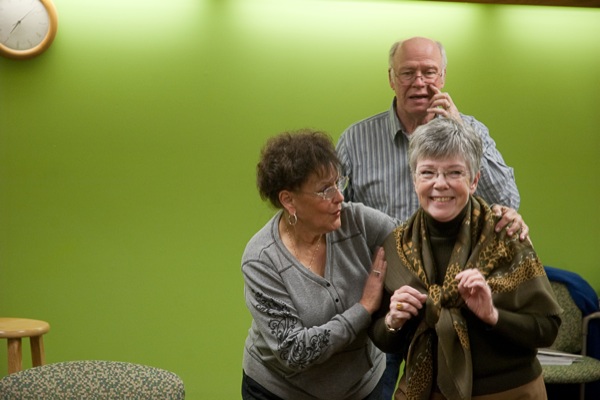 Nunsense director Jim Williams coaches cast members Carol Finkle (left) and Marie Sieker through a scene at a recent rehearsal. (Photo by Chris LaPelusa/Sun Day)