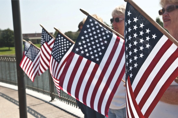 Nearly 3,000 flags will be on display Sunday, September 11 at Fountainview Amphitheater in Sun City. Each flag represents those who perished in the attacks on 9/11. (Photo by Chris LaPelusa/Sun Day)