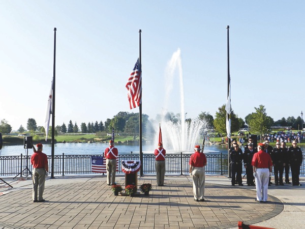 Sun City Huntley Marines present Colors at ceremony beginning and lead the audience in Pledge of Allegiance. (All photos Provided by the Huntley Area Public Library)