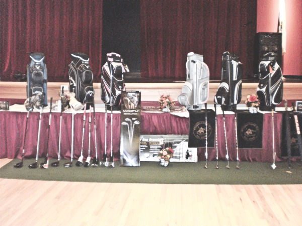 Prizes are shown lined up as part of the Sun City Golf Club’s championship tournament. (Photo provided)