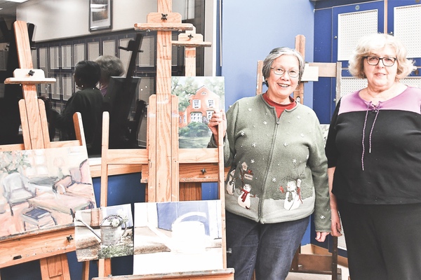 Betty Napora and Mary Siebert (Pencil and Palette Club Presidnet and Member, respectively) are exhibiting their work, along with others, at the Healing Gallery at Presence St. Josephs Hospital in Elgin. (Photo by Christine Such/Sun Day)