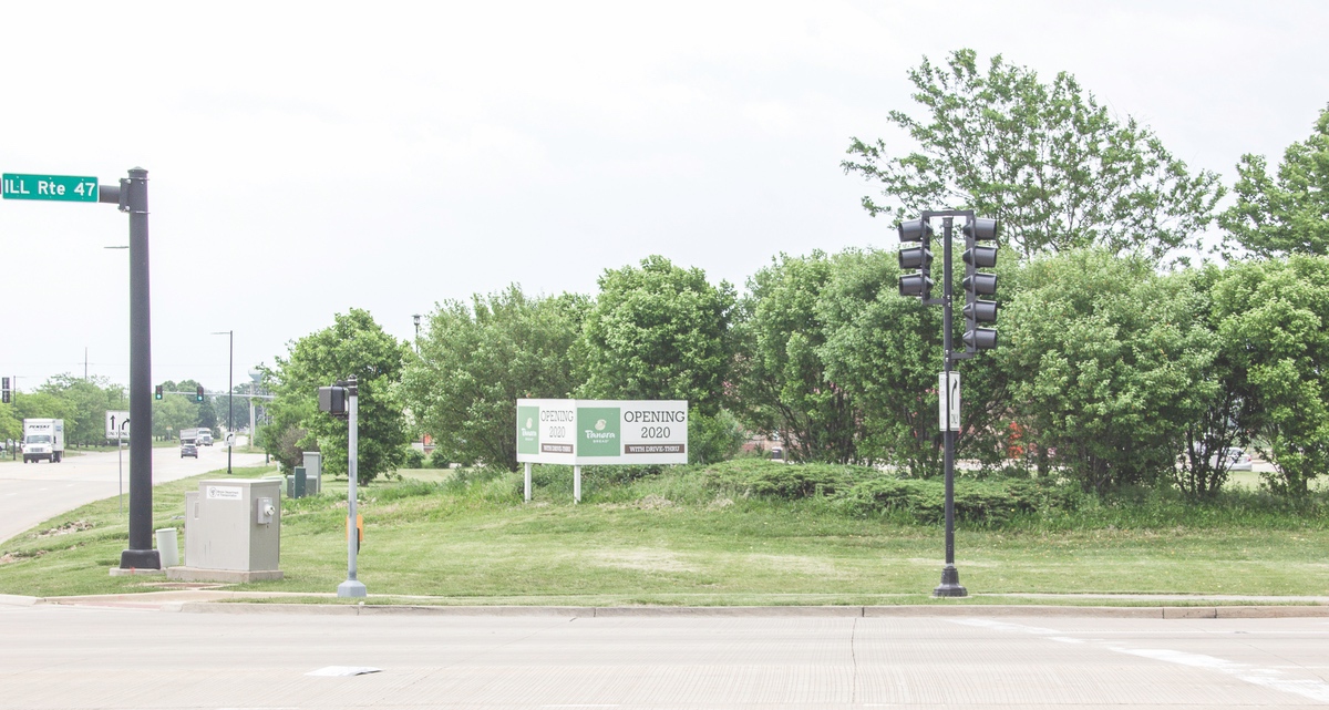 Panera Bread, set to open at the SE corner of 47 and Kreutzer, has seen construciton delays in regards to the COVID-19 pandemic and may be pushed to a 2021 opening. (Photo by Tony Pratt/Sun Day)