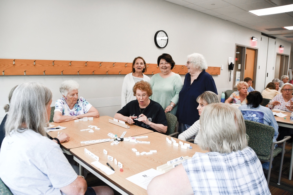 Mexican Train dominoes becomes the newest Charter Club in Sun City. Enjoying the new game in town officers (L to R, standing back) Marsha Natkins, Stella Marschak, Vicki Goldberg, and (sitting black shirt, front) Lynne Shkolnik. (Photos by Christine Such/Sun Day)