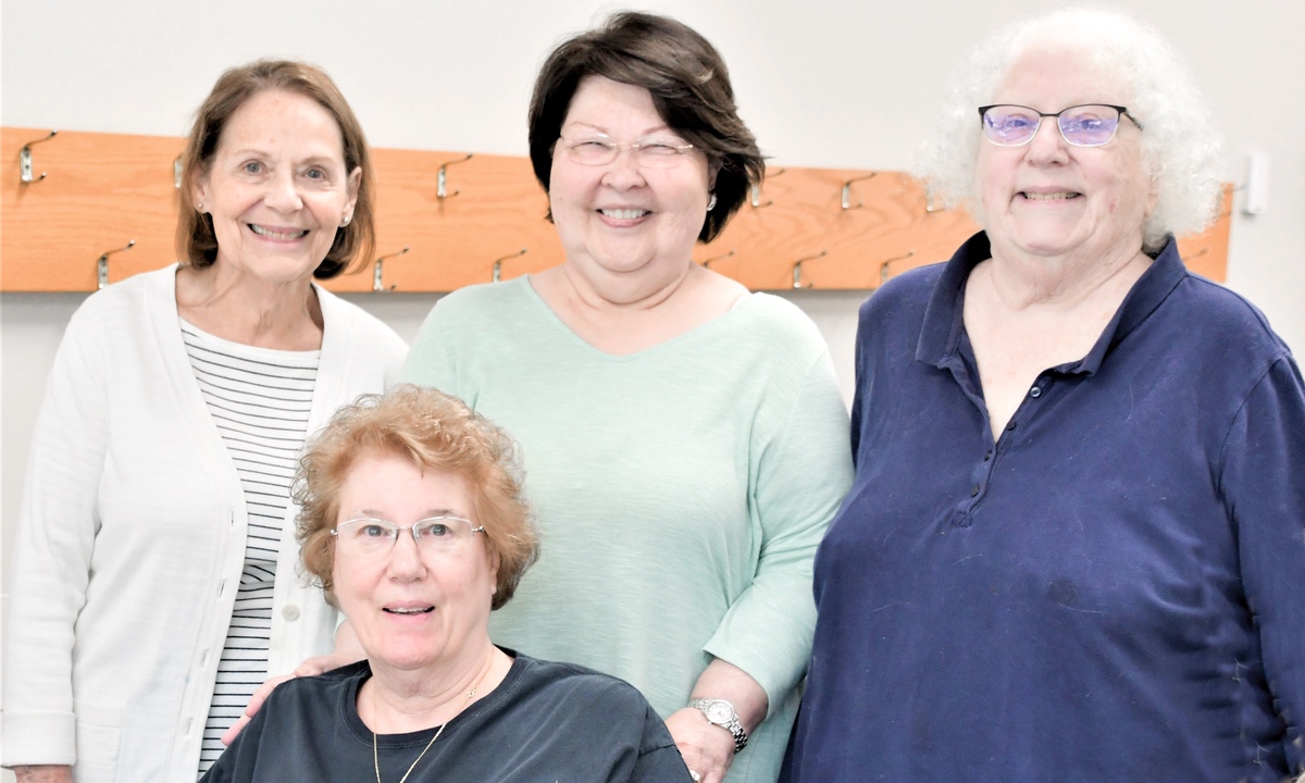 Mexican Train Charter Club Officers (L to R, Back) Marsha Natkins, Treasurer, Stella Marschak, Secretary, Vicki Goldberg, Vice President. (Front) Lynne Shkolnik, President.