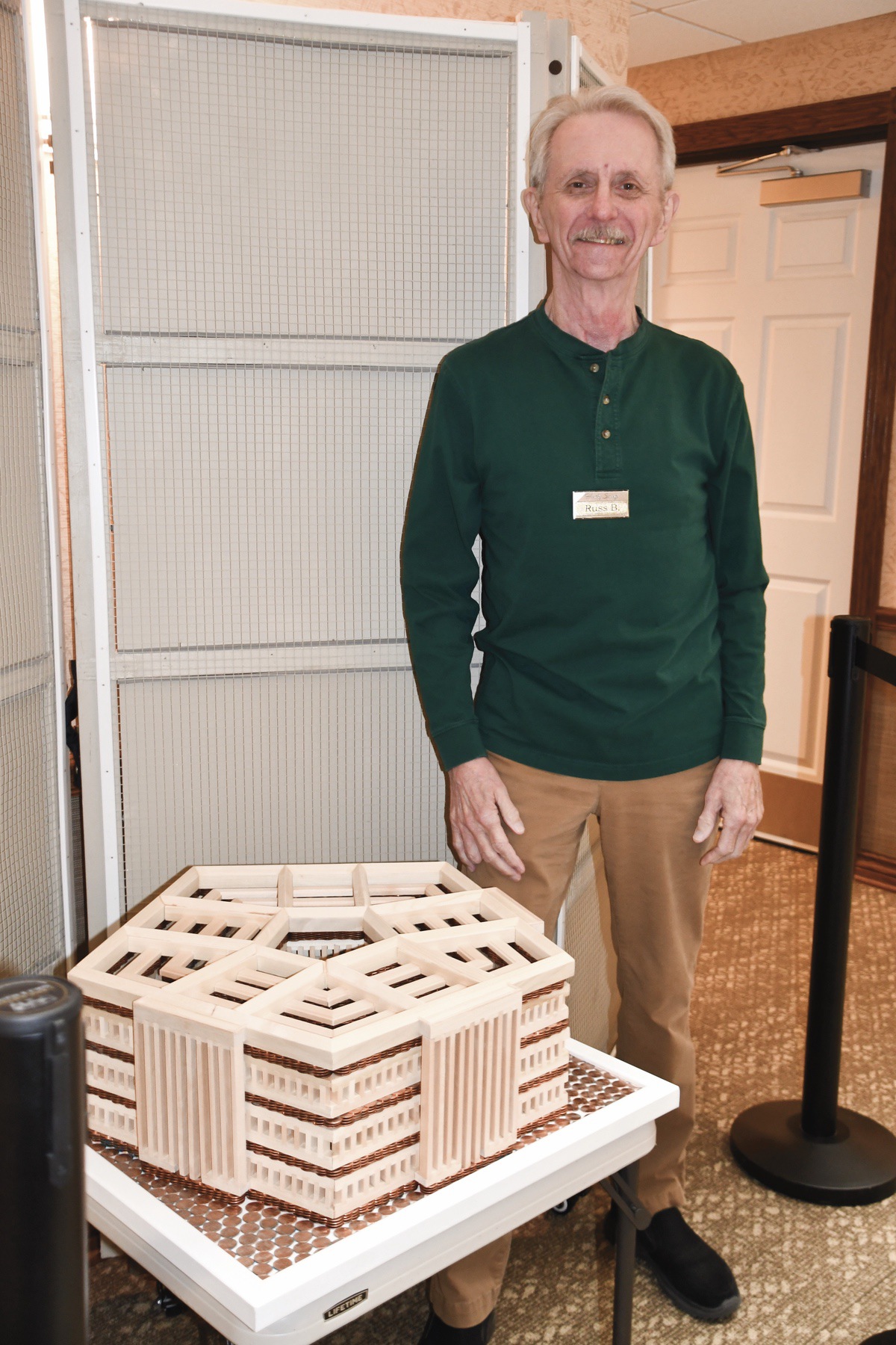 The Pentagon made of 10,133 pennies and weighing 74 lbs, 8 oz.