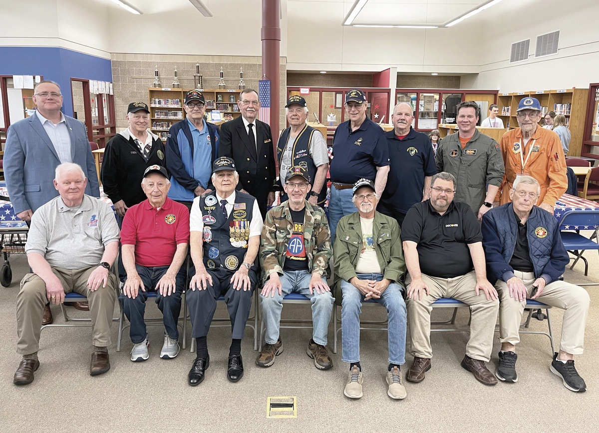 Sixteen veterans visit and answer Heineman students’ questions on history. (Photo provided)