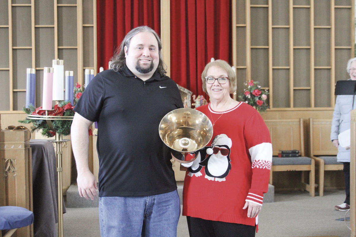 Robert Wascher and his mom, Trish, both participate in the First Congregational Church’s Handbell Choirs. Robert is a member of the Whitechapel Bell Choir while Trish directs the Genesis Handbell Choir. p(Photo by Steve Peterson/My Sun Day News)