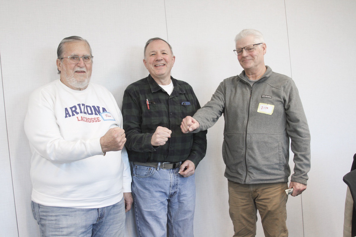 The Chi-Town Sports Trivia Group meets the first Friday each month at Huntley Area Public Library. Winners at the Jan. 3 gathering were, from left: Tom Rudis, John Hudal and Jim Sverty. (Photo by Steve Peterson/My Huntley News)